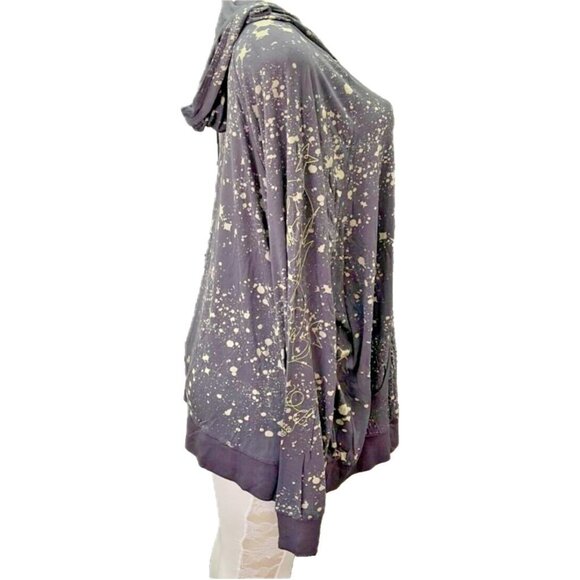 Lovesick +5 Zip Front Gray Skull Embroidered Paint Splash Long Sleeve Hoodie - Picture 3 of 6